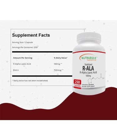 R-ALA (Alpha Lipoic Acid) 100 mg Capsules - Antioxidant-Rich Supports Cellular Health & Wellbeing - 250 Capsules Non-GMO Gluten-Free - Buy Online on GoSupps.com