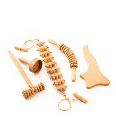 tuuli Accessories Maderotherapy Wood Set Massager Back Roller Cellulite Lymphatic Drainage Device Swedish Cup