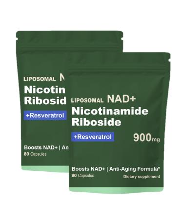 Quackiki NAD Resveratrol Supplement with NAD Nicotinamide Riboside Resveratrol 900 MG Boost NAD+ for Cellular Health Anti-Aging Energy Focus - 80 Capsules(2Pcs)