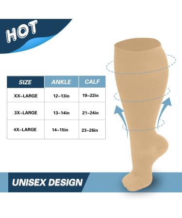 3 Pack Plus Size Compression Socks 20-30 mmHg Extra Wide Calf for Men and Women - Nude - 2XL - Buy Online on GoSupps.com
