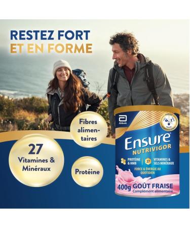 Ensure NutriVigor - Compl ment alimentaire avec prot ines 27 vitamines et min raux et HMB - Pour une alimentation saine et quilibr e - Fraise - 1 x 400 g 400g - Buy Online on GoSupps.com