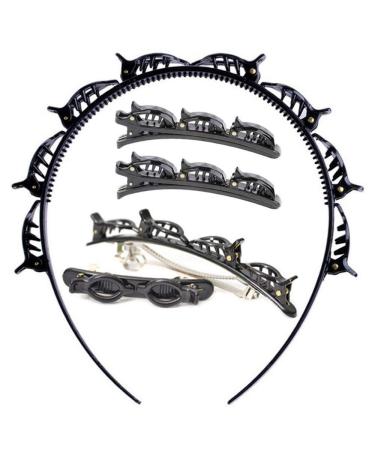 Double bang hairstyle hair needle fashion double layer twist hair band double pony pony hair band hairstyle help hair ripe with brackets hair braiding tool (1set black)