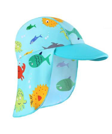 HUAANIUE Baby Boys Swimsuit Hat Short Sleeve One Piece Swimwear Zip Rash Guard Sun Protection Wetsuit Cap UPF 50+ 6M-4Y Swimming Hat Bathing Beachwear 4-6 Years A Swimhat Bluesealife
