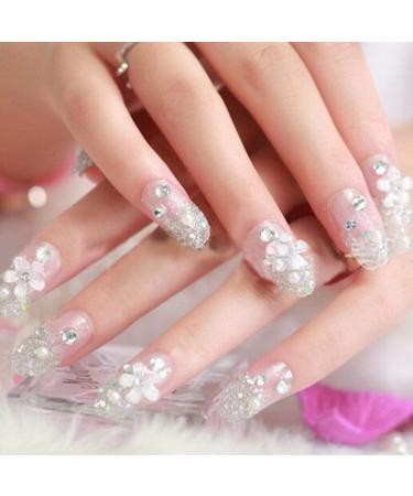 Buy Hujl 24PCs 3D Bride Wedding Artificial Nails - White Perle Flower Nail Art for Beauty - Buy Online on GoSupps.com