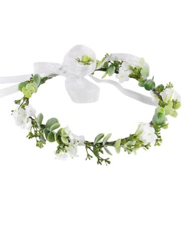 Bridal Flower Crown Headband Women Girls Floral Hair Wreath with Adjustable Ribbon for Wedding Ceremony Party Festival