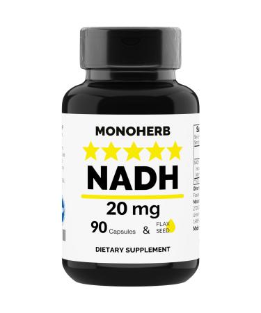 MONOHERB NADH 20 mg - 90 Vegetarian Capsules - Reduced Nicotinamide Adenine Dinucleotide Supplement