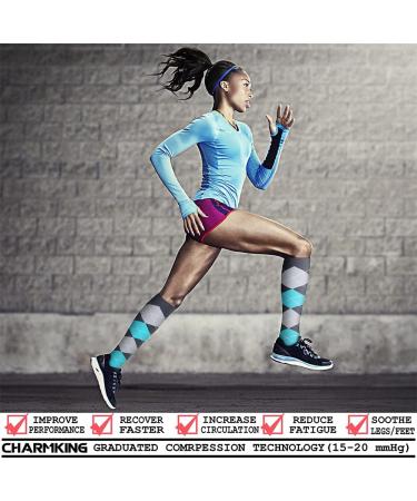 CHARMKING Compression Socks (6 Pairs) 15-20 mmHg for Men & Women - Ideal for Athletics, Running, and Travel - Large-X-Large, Blue/Black/Grey - Buy Online on GoSupps.com