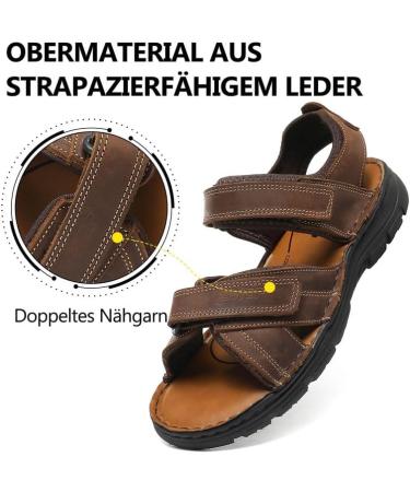 Ziitop Men's Leather Sandals - Slip-Resistant Outdoor Beach & Trekking Shoes - Adjustable Velcro - Size 46 EU - Dark Brown - Buy Online on GoSupps.com