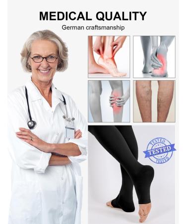 Buy Medical Compression Stockings 20-30 mmHg for Women & Men - Varicose Veins & Edema Support - XXL Black + Beige - Open Toe Sparkle Design - Buy Online on GoSupps.com