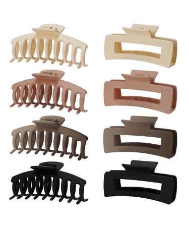 Large Hair Claw Clips,8 Pack 4.3"Hair Clips for Women and Girls, Hair Claw Clips for Women Thick Hair & Thin Hair,90's Vintage big Jaw Clips,Strong Claw Clips(Cream,Light Pink, Dark Brown,Black)