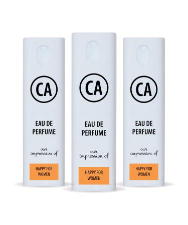 CA Perfume Impression of Happy For Women Travel Size Refillable Atomizer Sample Replica Fragrance Eau de Parfum/Cologne Sprayer (0.3 Fl Oz/10 ml) X3