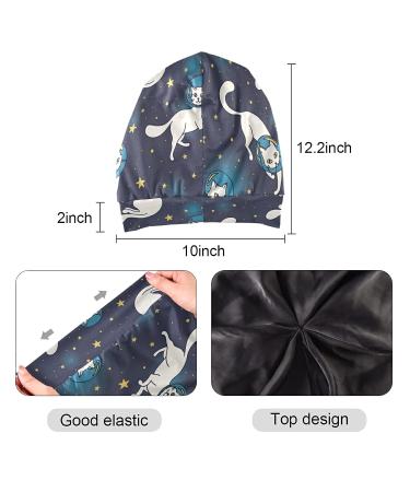 ZZAEO Cute Cat Astronauts Space Float Sleep Cap | Double Layer Satin Bonnet for Women - Buy Online on GoSupps.com