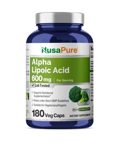 NusaPure Alpha Lipoic Acid 600 mg per Serving 180 Veggie Capsules (Vegetarian Non-GMO Gluten-Free)