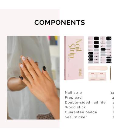 NAILOG Semi Cured Gel Nail Strips 34 pcs Salon-Quality Gel Nail Stickers Long Lasting Nail Wraps for Women with Soft Gel Finish Black & Pink Timeless Strings - Buy Online on GoSupps.com