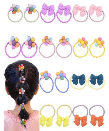 Baby Girl Flowers Hair Ties 20Pcs Cute Hair Ties for Girls Colorful Hair Ties High Elastic Hair Rope Soft Ponytail Holders for Toddler Children's Day Birthday Gifts(Random Color)