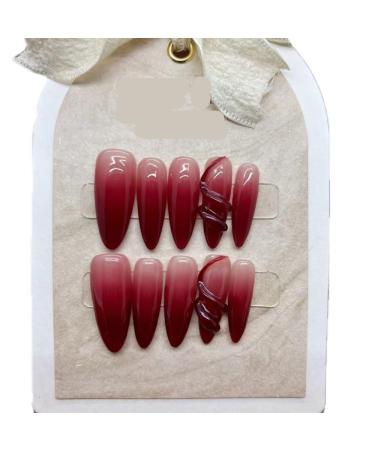 Handmade Wearing Armor with Ice Permeating Cherry Color Gradient Relief Small Snake Detachable False Nails (Size : S)