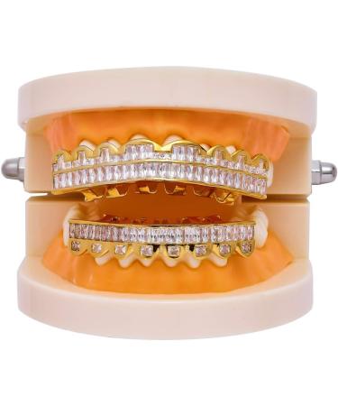 RINTOLER Hip Hop Dental Grill for Men or Women - 8 Teeth Square Zircon Teeth Braces False Gold Teeth Rapper Teeth Jewelry - Buy Online on GoSupps.com