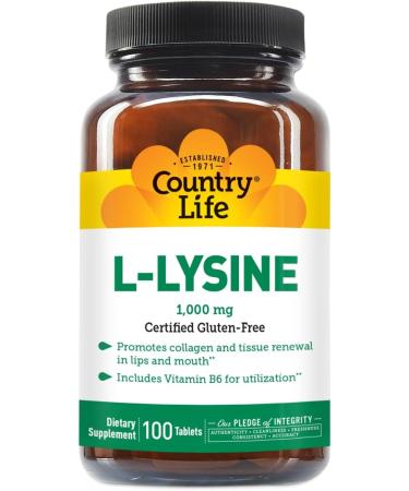 Country Life L-Lysine 1000mg with Vitamin B6 - 100 Tablets for Collagen & Tissue Renewal - Gluten-Free & International Shipping - Buy Online on GoSupps.com