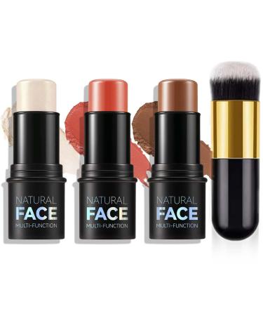 Kit de Contour Visage 3 Pi ces - Stick Contour Cr me Bronzant Highlighter et Blush - Sculpture des Joues Longue Tenue - Maquillage Professionnel Set C