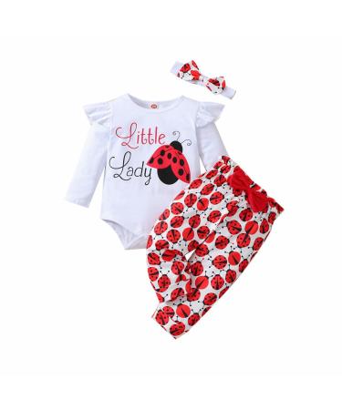 UUAISSO Baby Girls Clothes Cow Letter Print ruffled Long Sleeve Tops and Pants Infant Clothing Outfits Gifts 0-3 Months Red