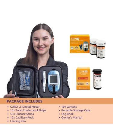 CUROfit L5 Total Cholesterol & Glucose Home Test Kit - 10 Total Cholesterol Strips + 50 Glucose Strips - Buy Online on GoSupps.com