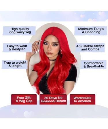 Fancy Long Red Wavy Wig for Women | Natural-Looking Heat-Resistant Synthetic Curly Hair for Parties - Buy Online on GoSupps.com