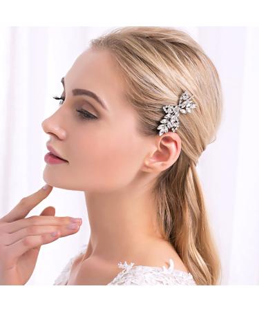 Uongeod Rhinestone Bridal Hair Clips - 2PCS Leaf Wedding Hairpin with Pearl Crystal, Gold Rhinestone Barrette (Silver) - Buy Online on GoSupps.com