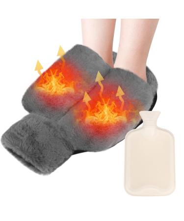 38x32cm foot warmth heat bottle without electricity MxTimwan thickened version 2 in 1 hot water bottle for the feet 2l super soft and warm foot heating pads with paragraph women/men's feet in the office (gray)