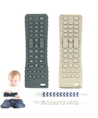 2Pack Silicone Baby Teething Toys Soft Chew Toys with TV Remote Control Shape Teether Early Educational Sensory Toy for Babies 3-12 Months Boys or Girls(Grey+White) Gery+White