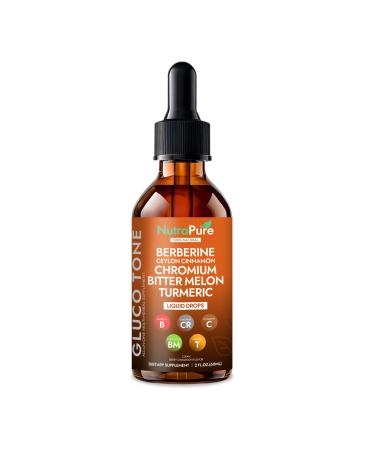 Nutrapure Berberine Drops - Berberine with Ceylon Cinnamon Bitter Melon Turmeric & Chromium No Sugar Vegan Non-GMO