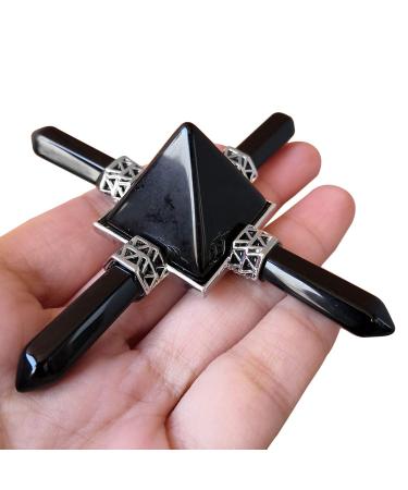 Lovionus89 4 Crystal Point Chakra Points Energy Generator Decorate Reiki Healing Crystal Stone Black Agate