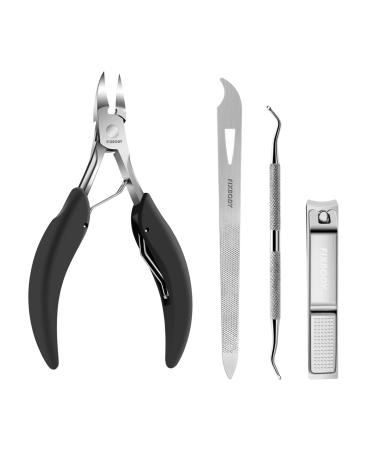 FIXBODY Toenail Clippers Set, Ingrown Toenail Tool Kit, Nail Clippers for Thick Nails, 4 Pieces Stainless Steel Pedicure Tools Kit, Toenail Clippers for Seniors Thick Toenails, Soft Grip Long Handle