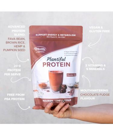 Morlife Plantiful Vegan Protein Powder - Chocolate Fudge | Best Tasting Plant Protein Powder | Gluten Free | Dairy Free | Soy Free | BCAAs | Vegetarian Protein Powders 510g. (14 Serves) - Buy Online on GoSupps.com