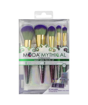 MODA Travel Size Mythical Sweet Siren 6pc Makeup Brush Set - Powder Highlight Eye Shader & Pouch | Perfect for Travel & Gifts - Buy Online on GoSupps.com