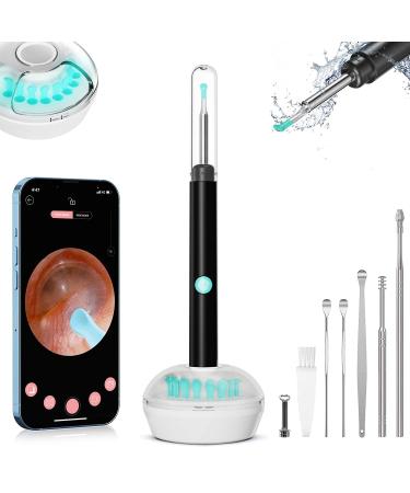 Ear Wax Removal kit  Ear Cleaner Tool with 1080P Camera  Wireless Otoscope with Charging Base and Lights  for iPhone  iPad  Android Black With Base