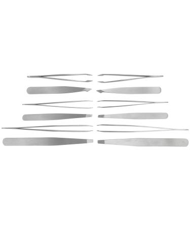 Iconikal Brushed Stainless Steel Tweezer Set 3 Types 12-Pack