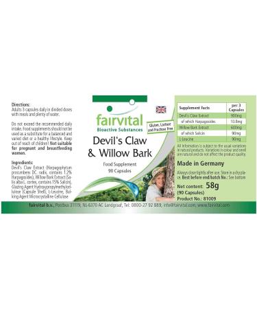 Fairvital | Devil's claw and willow bark VEGAN - 90 capsules - 1.2% and 15% salicin harpagosides - Buy Online on GoSupps.com