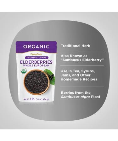 Piping Rock Elderberries Dried Organic | 1lb Bulk Supplement | European Whole Berries | Vegetarian Non-GMO Gluten Free - Buy Online on GoSupps.com