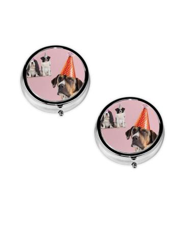 French Bulldogs Printed Mini Round Pill Box Pill Box 3 Compartment Medicine Pill Case Pill Organizer Travel Pillbox Portable Pill Box for Pocket Home Office Use
