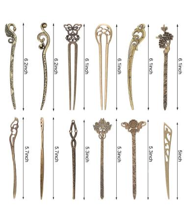 Buy 12 PCS Antique Bronze Chinese Hair Sticks - Vintage Decorative Hairpins for DIY Hair Accessories - Buy Online on GoSupps.com