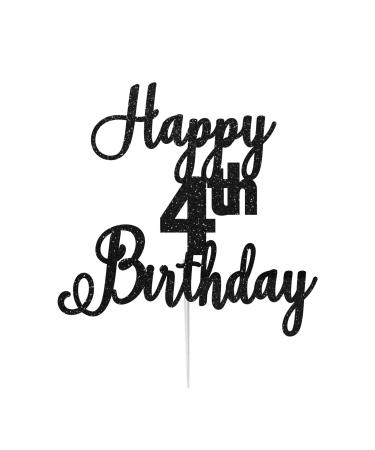 LissieLou Happy 4th Birthday Cake Topper in Pretty Glitter Card Made in the UK - Black