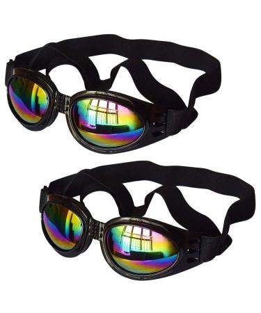 N/ A 2 Pcs Dog Goggles Adjustable Strap Dog Goggles Eye wear Protection for Travel Skiing Black UV Protection Waterproof Sunglasses for Dog (Black)
