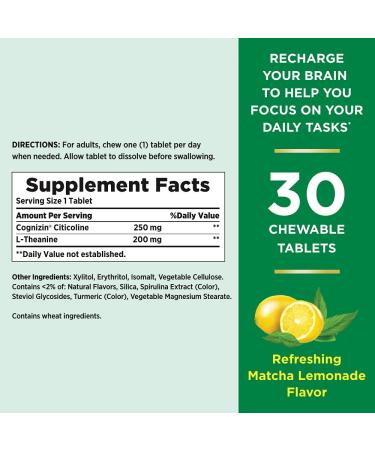 Nature's Bounty Brain Focus Nootropic Supplement | Supports Focus & Attention | Caffeine-Free with Cognizin Citicoline & L-Theanine | CoolMelt Chewable Tablets - 30 Count - Buy Online on GoSupps.com