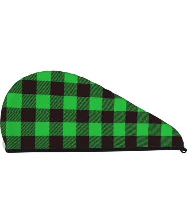 Buffalo Plaid Green Black Microfiber Hair Towel | Super Absorbent Coral Velvet Wrap for Long Curly & Thick Hair - Quick Dry Cap for Women - Buy Online on GoSupps.com