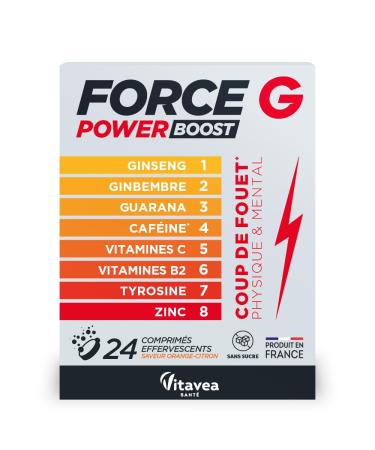 Force G Power Boost - Compl ment alimentaire nergie - Ginseng Gingembre Guarana Caf ine Vitamine C & B2 Zinc - 8 actifs renforc s - 24 comprim s effervescents - Fabriqu en France - Vitavea Force G Power Boost 24 unit (Lot de 1)