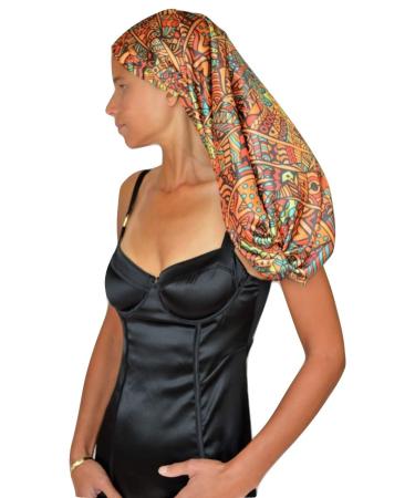 Satin Reversible 25 Hair Wrap Xlong Sleep Bonnet Cap for Long Braids by Scarlett Rain (X-Long  African Print)