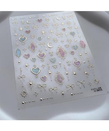 Heart Moon Nail Art Stickers | 3D Gold Bronzing Star & Bow Decals | Luxury Manicure Accessories for Women & Girls - Shop Now - Buy Online on GoSupps.com