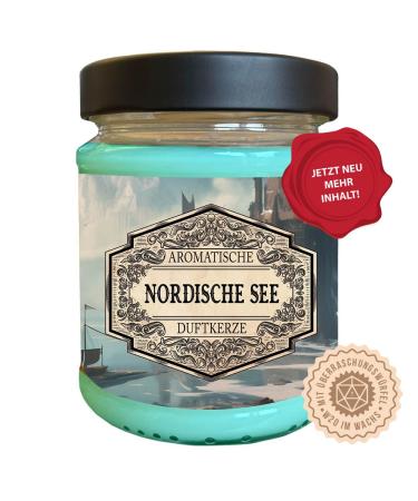 Role play fragrance candle Nordic lake with hidden D20 cubes - handmade in Germany (new size) 240ml approx. 40 hours of burning time