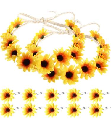 Boao 10 Pieces Sunflower Hair Clips Floral Hair Clips with 2 Pieces Sunflower Wreath Hippie Headband Sunflower Hairpins for Girls Women Wedding Hair Accessories - Buy Online on GoSupps.com