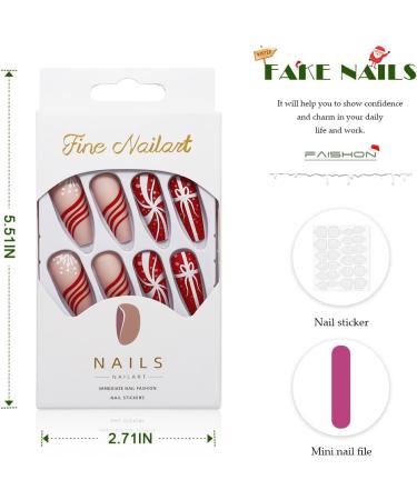 Vatocu Christmas Snowflake Glitter Press on Nails - 24pcs Long Ballerina Fake Nails for Women and Girls - Buy Online on GoSupps.com